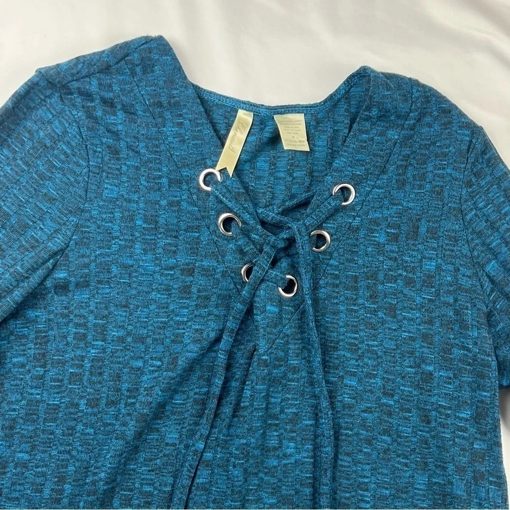 Chenault - Women’s Lightweight Sweater - M - Med Blue -Criss Cross Front -V Neck